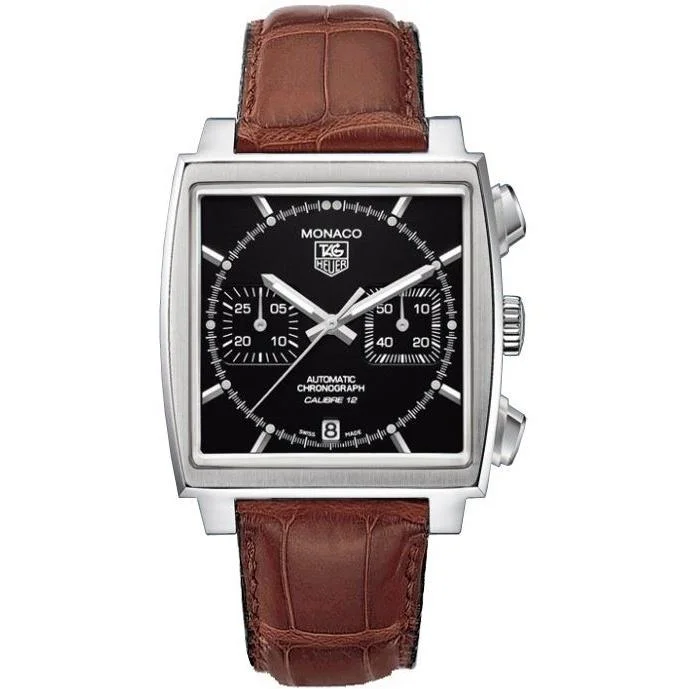 Tag Heuer Men's CAW2110.FC6178 Monaco Calibre 12 Chronograph Brown Leather Watch