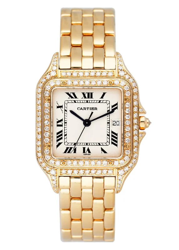 Cartier Panthere Large WF4042B9 Diamond 18K Yellow Gold Mens Watch