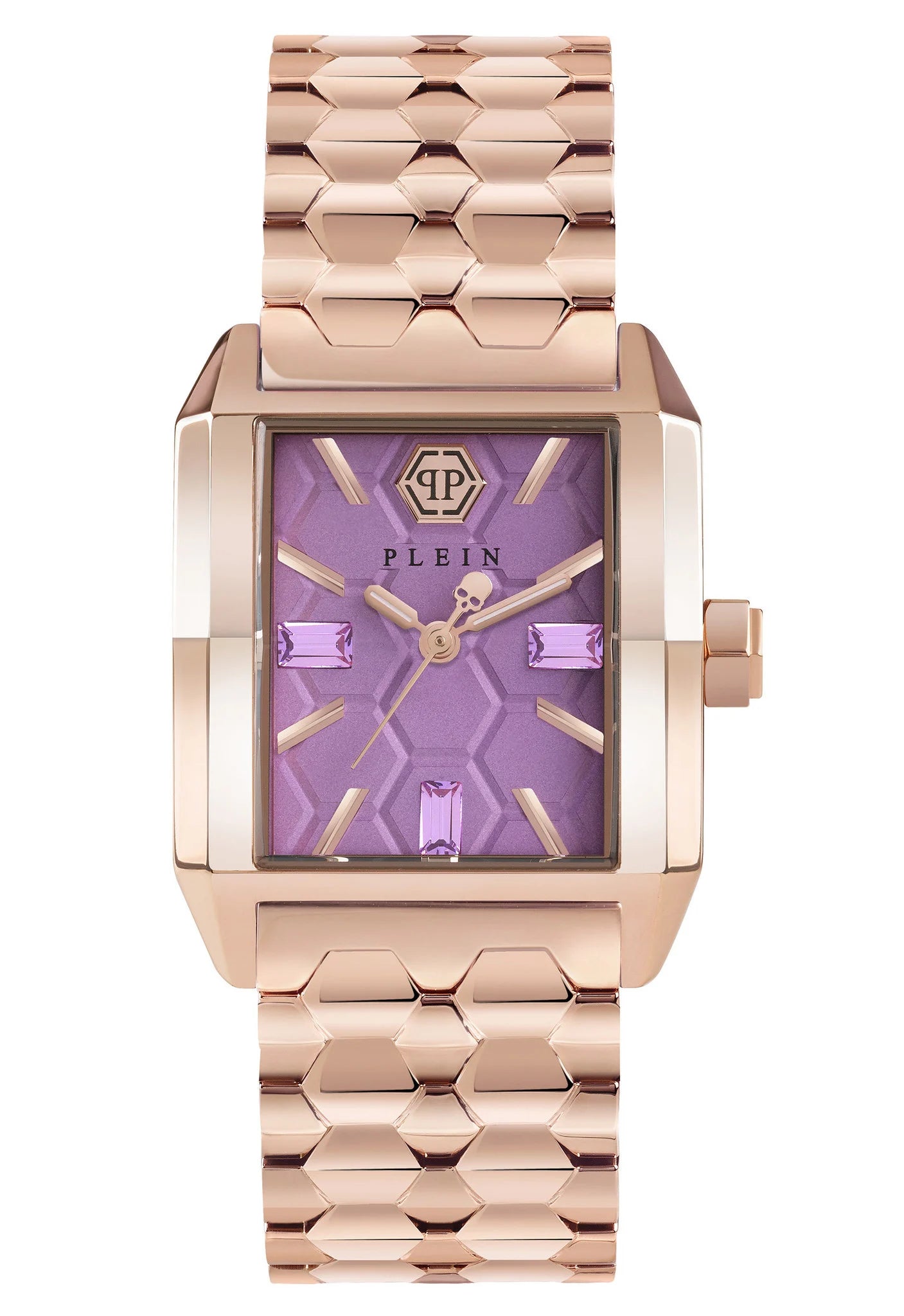 Philipp Plein Ladies Watch Offshore Square Lilac Rose Gold PWMAA0722