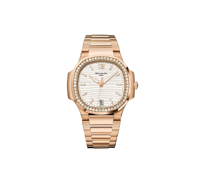 35mm 18k Rose Gold Silver Dial Diamond Bezel