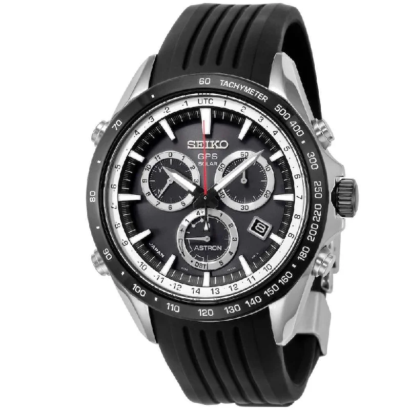 Seiko Men's SSE015 Astron GPS Solar Chronograph Black Silicone Watch