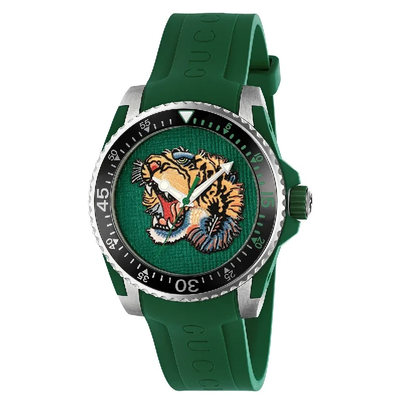 Gucci Men's YA136316 Dive Tiger Green Rubber Watch