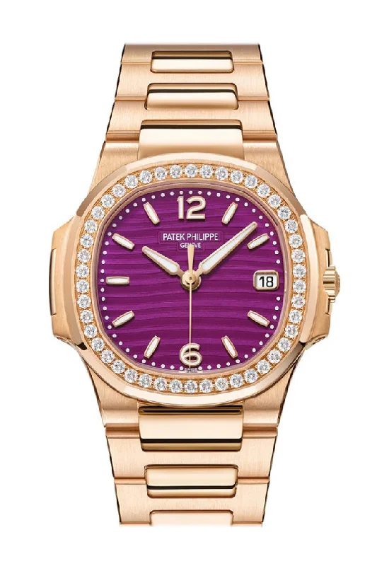 Patek Philippe Nautilus Diamonds Purple Dial Rose Gold Ladies Watch 7010/1R-013