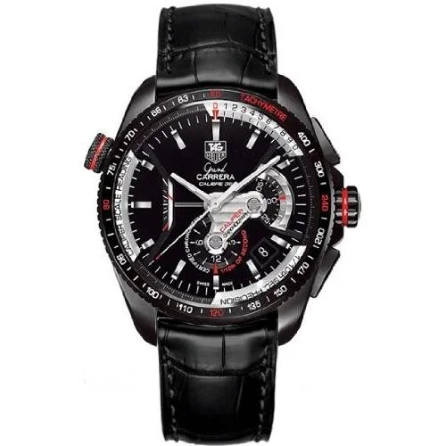 Tag Heuer Men's CAV5185.FC6257 Grand Carrera Chronometer Automatic Black Leather Watch