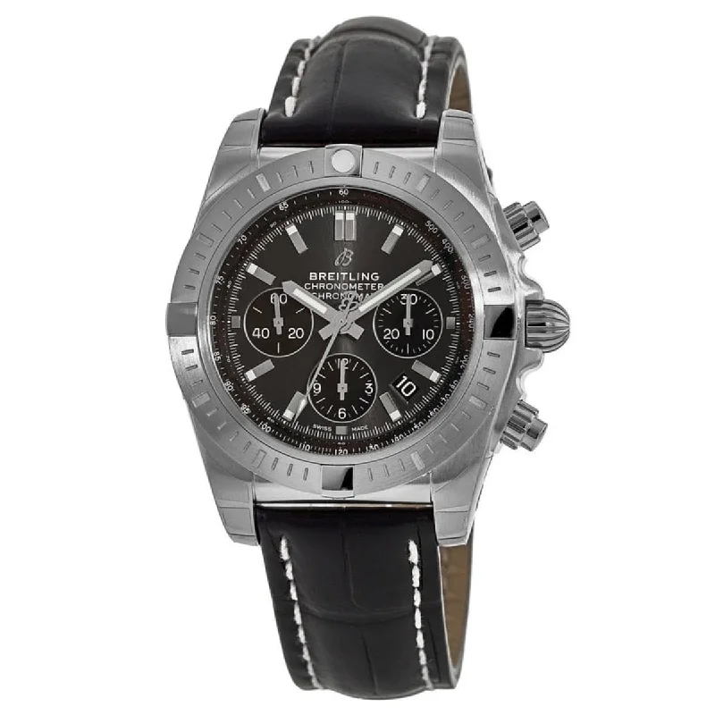 Breitling Men's AB0115101F1P1 Chronomat Chronograph Black Leather Watch