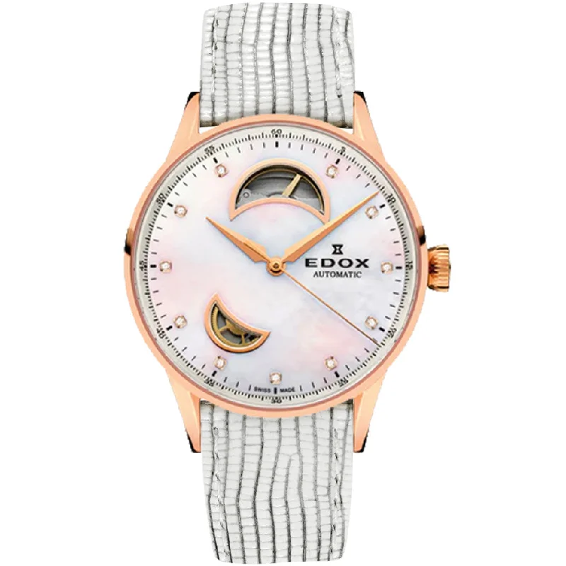 Edox Women's Automatic Watch Les Vauberts Open Heart Rose Gold 37mm 8501937RANADR