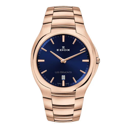 Edox Les Bèmonts Men's Rose Gold Blue Watch 56003-37R-BUIR