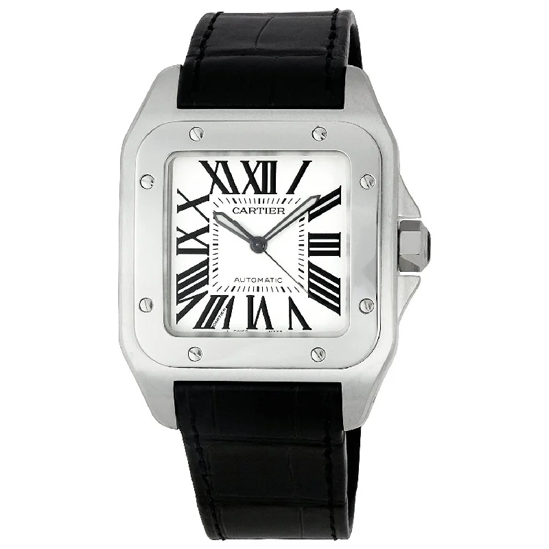 Cartier Men's W20073X8 Santos 100 XL Automatic Black Leather Watch