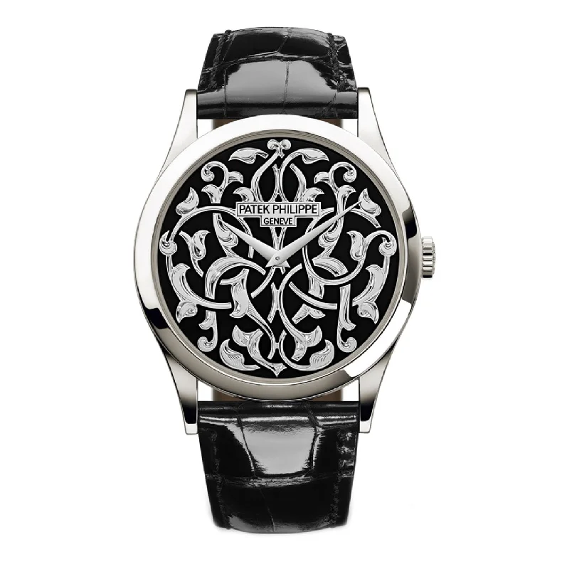 38mm Volutes And Arabesques Platinum Hand-Engraved Black Enamel Dial