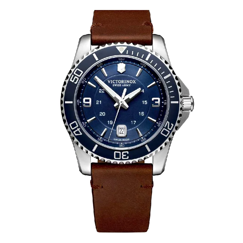 Victorinox Mens Watch Maverick Blue Dial Brown Leather 241863