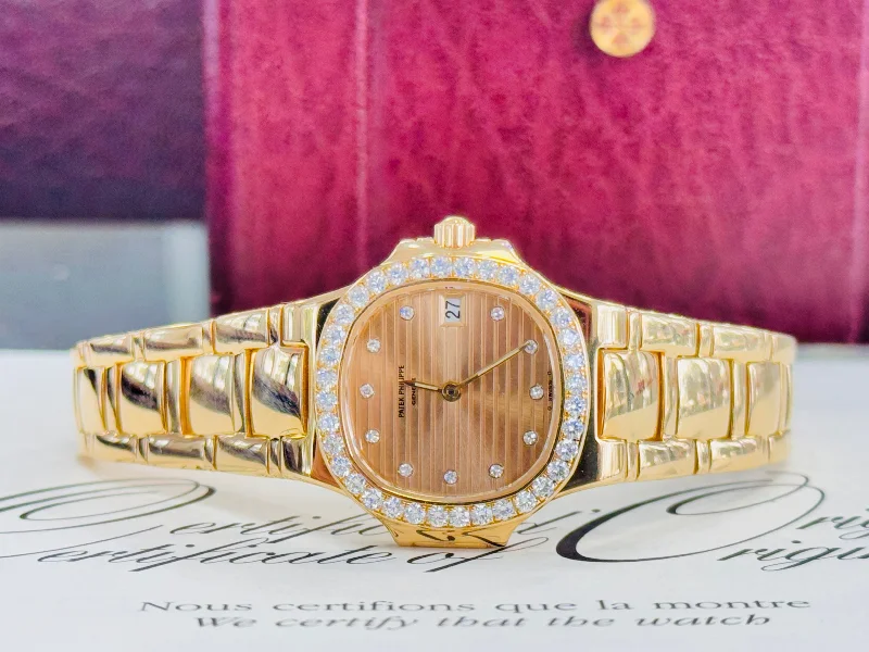 Patek Philippe Nautilus Yellow Gold 4700/53 Factory Diamond Bezel Champagne Diamond Dial Box/Papers MINT