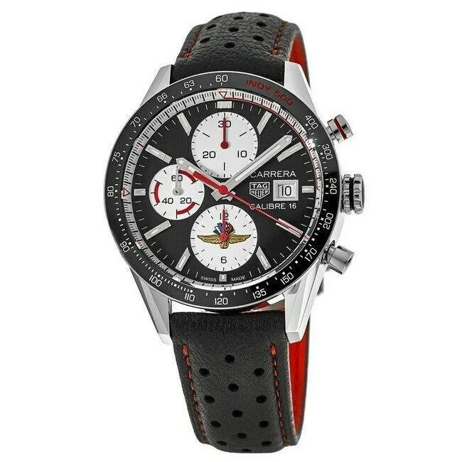 Tag Heuer Men's CV201AS.FC6429 Carrera Chronograph Black Leather Watch