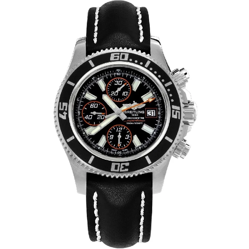 Breitling Men's A1334102-BA85-435X Superocean II 44 Chronograph Automatic Black Leather Watch