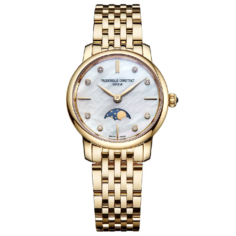 Frederique Constant Watch Slimline Moon Phase Diamond Gold PVD FC-206MPWD1S5B