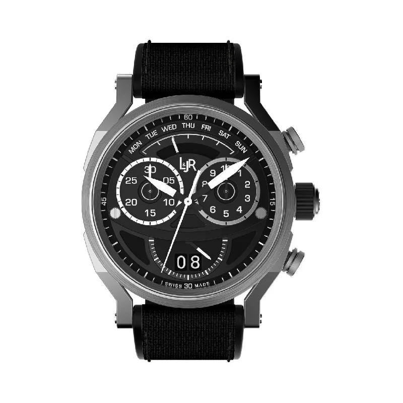 L&Jr Men's Watch Chronograph Day and Date Black Nylon