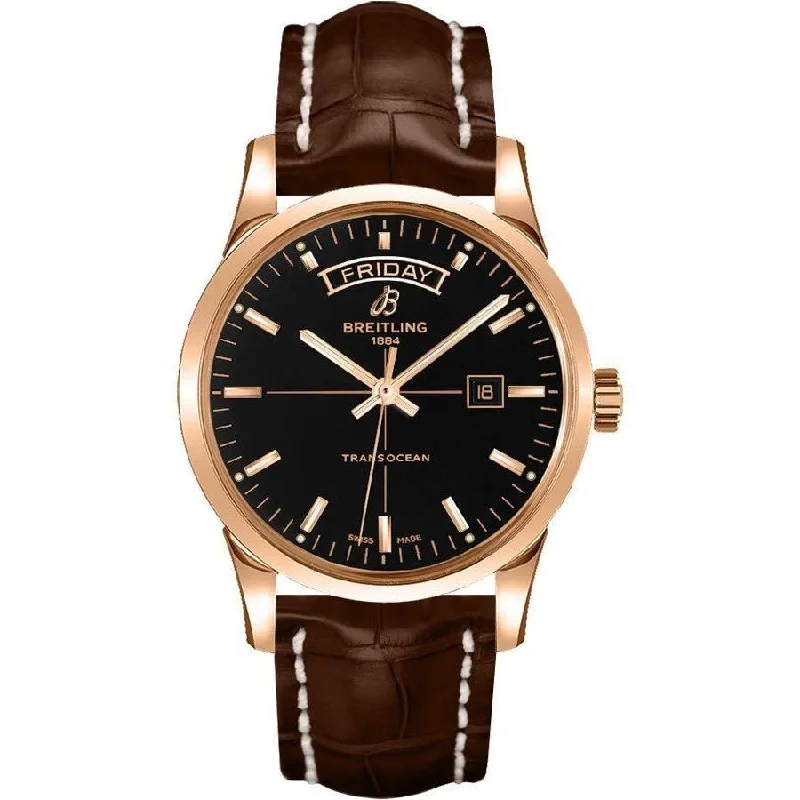 Breitling Men's R4531012-BB70-739P Transocean Day Date Brown Leather Watch