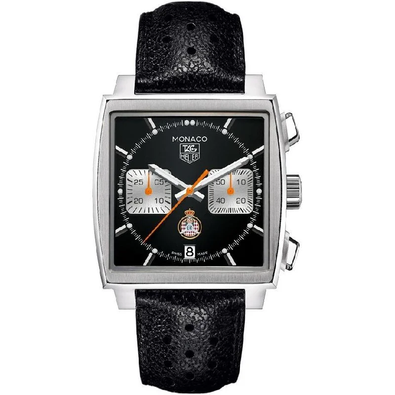 Tag Heuer Men's CAW211K.FC6241 Monaco Chronograph Black Leather Watch