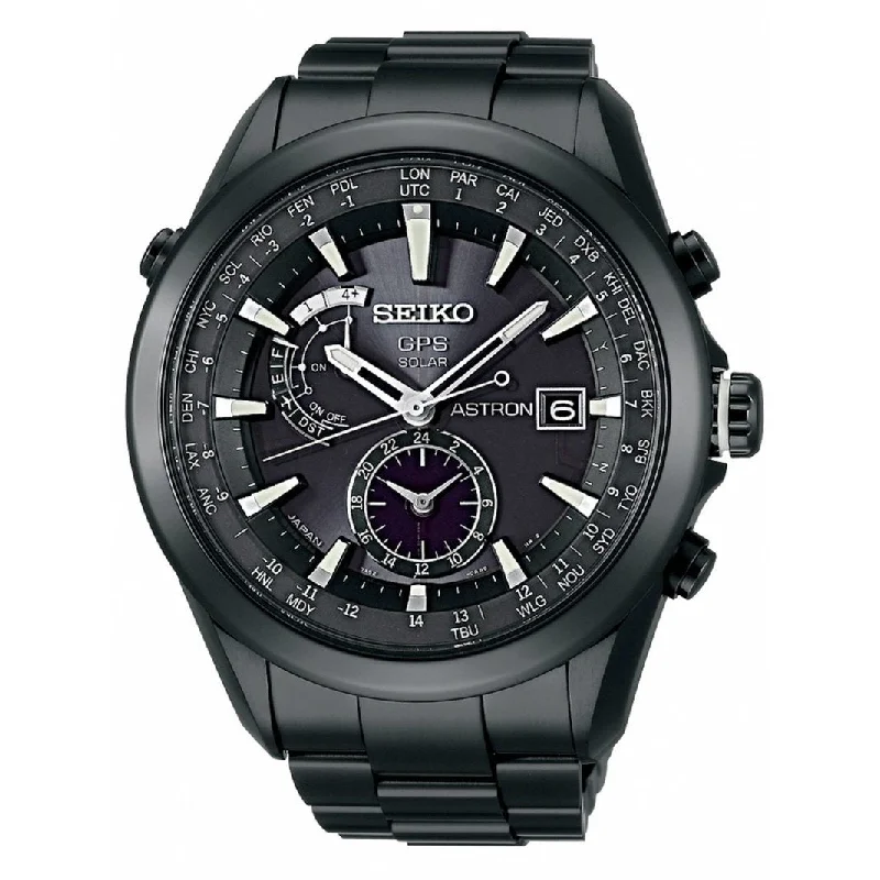 Seiko Men's SAST007 Astron GPS Solar World Time Black Titanium Watch